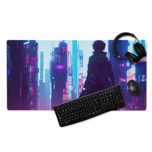 MonsterBucket Cyberpunk Anime New City Signage Glowing Gaming Mouse Pad