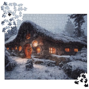 MonsterBucket Anneaux d’hiver Puzzle Seigneur de Fantasy Hill Side Homes Nature Forest Home