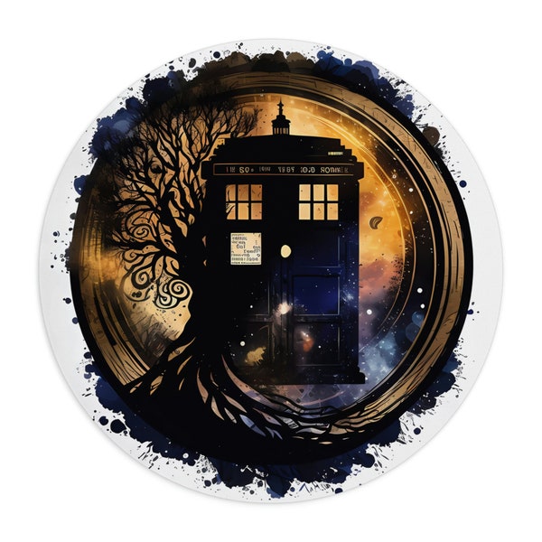 MonsterBucket Who Dr Doctor Tardis Police Box Space Time Tree Round Mouse Pad