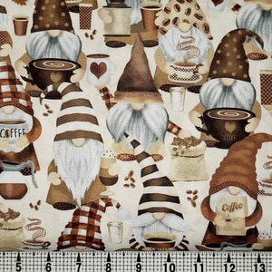 Timeless Treasures Coffee Gnomes C2027/CD2027 Fabric by the Yard//Piece