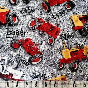 Tracteur Case/IH sur tissu gris 10320 par mètre//pièce