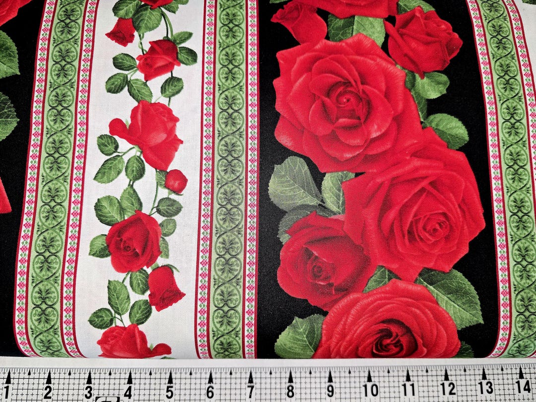 Timeless Treasures Red Roses Stripe on Black C5050 Fabric by the Yard ...