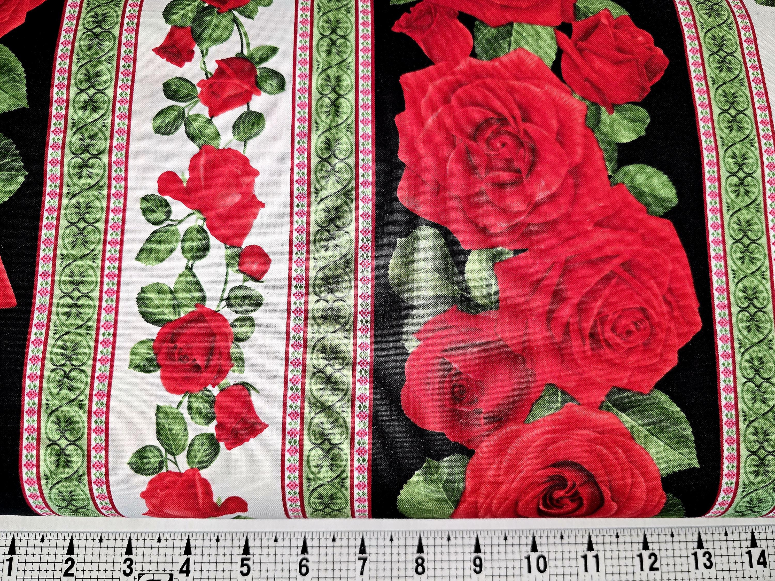 Timeless Treasures Red Roses Stripe on Black C5050 Fabric by the Yard ...
