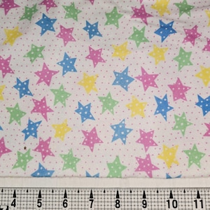Blue,Pink,Yellow and Green Stars FLANNEL Fabric by the Yard//Piece