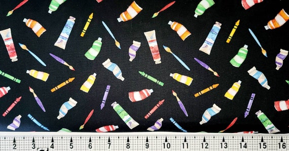 Wilmington Fabrics School is Cool Art Supplies on Black 33876-973 Fabric by  the Yard/piece 