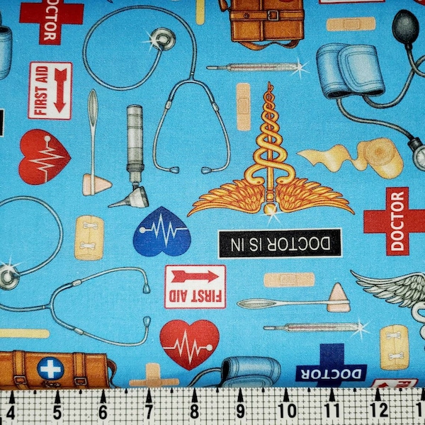 Quilting Treasures What the Doctor Ordered Blue 1649-24928-B Fabric by the Yard/Piece