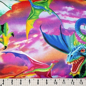 Timeless Treasures Bright Dragons C6317 Fabric by the Yard//Piece