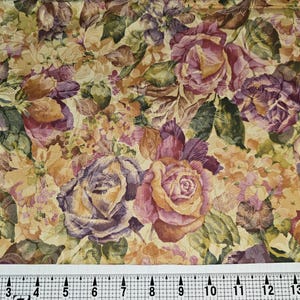 Classic Cottons Purple/Mauve Roses on Tan Fabric by the Yard///Piece