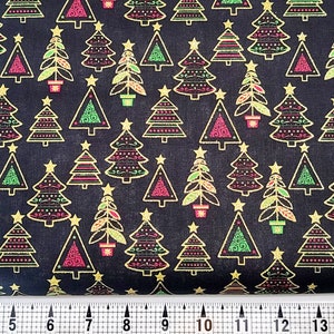 Fabric Traditions Christmas Trees w/Gold Fabric by the Yard//Piece