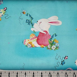 Quilting Treasures Bunny Wishes on Blue 1649-29471-Q Fabric by the Yard//Piece