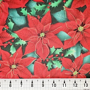 RTC Fabrics Christmas Poinsettia Fabric by the Yard//Piece