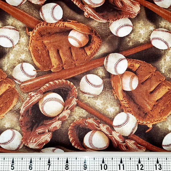 David Textiles Baseball Gloves/Bats/Balls Fabric by the Yard/Piece