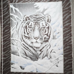 Black Tiger Panel FLEECE Fabric by the Yard//Piece-BIN #10