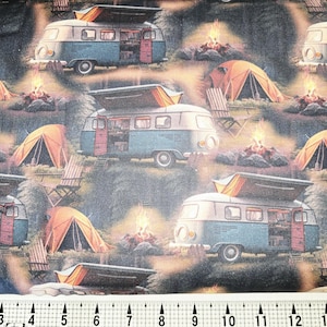 Mook Fabrics Camping Blue Van Allover 133532 Fabric by the Yard//Piece