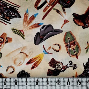Fabri Quilt Appaloosa Trail Saddles and Boots 112-98781 Fabric by the Yard//Piece