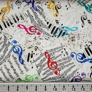 Timeless Treasures Music Note Chart on White CD2233 Fabric by the Yard/Piece