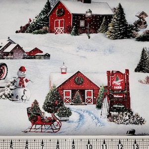 Elizabeth Studios Snow Tis the Season Farm 13003 Fabric by the Yard//Piece