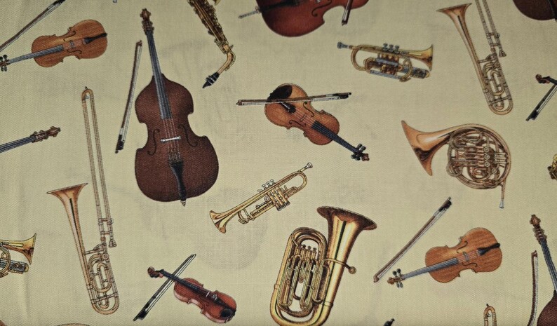 Elizabeth Studios Musical Instruments on Cream 649 Fabric by the Yard ...