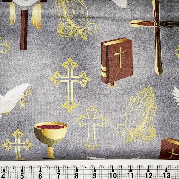 David Textiles Power of Prayer on Gray Dx-1763-1C Fabric by the Yard/Piece