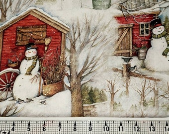Bonhomme de neige scène CP58691 Tissu par mètre//pièce