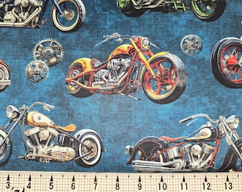 Quilting Treasures Heavy Metal Motorcycles on Blue 2600-30706-Q Fabric by the Yard//Piece