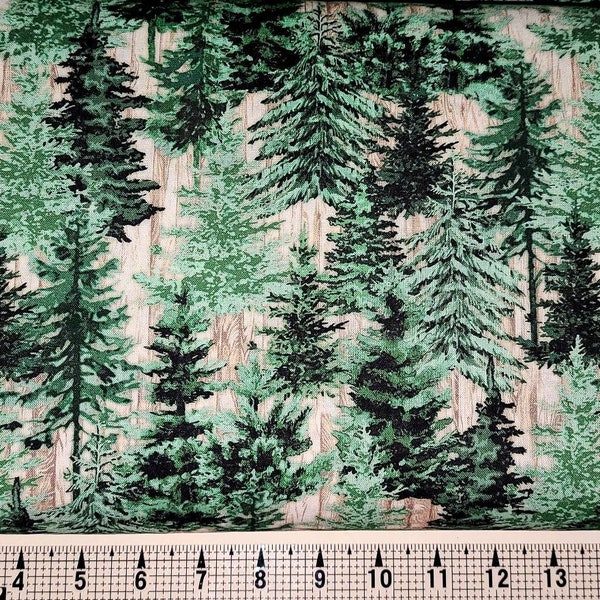 Timeless Treasures Natural Pine Trees on Wood CD1473 Fabric by the Yard/Piece