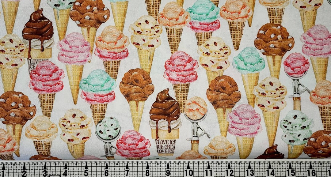 Robert Kaufman Sweet Tooth Ice Cream Cones on White 19826 Fabric by the