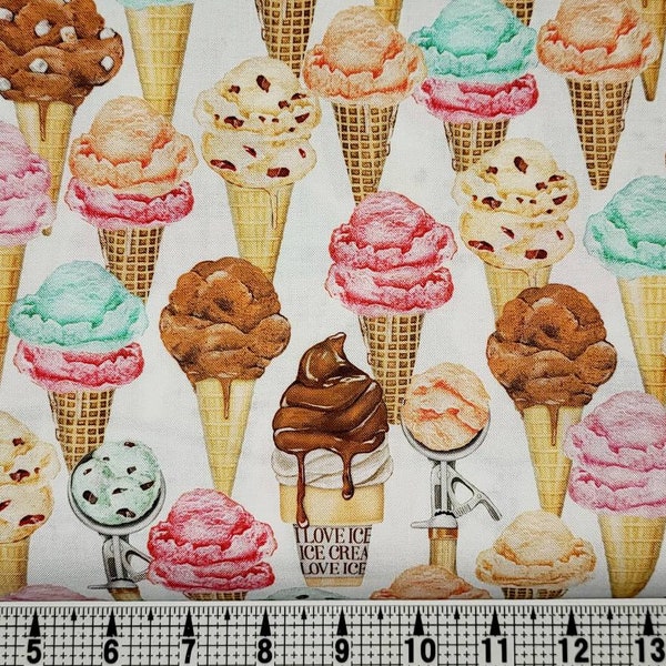 Robert Kaufman Sweet Tooth Ice Cream Cones on White 19826 Fabric by the Yard/Piece
