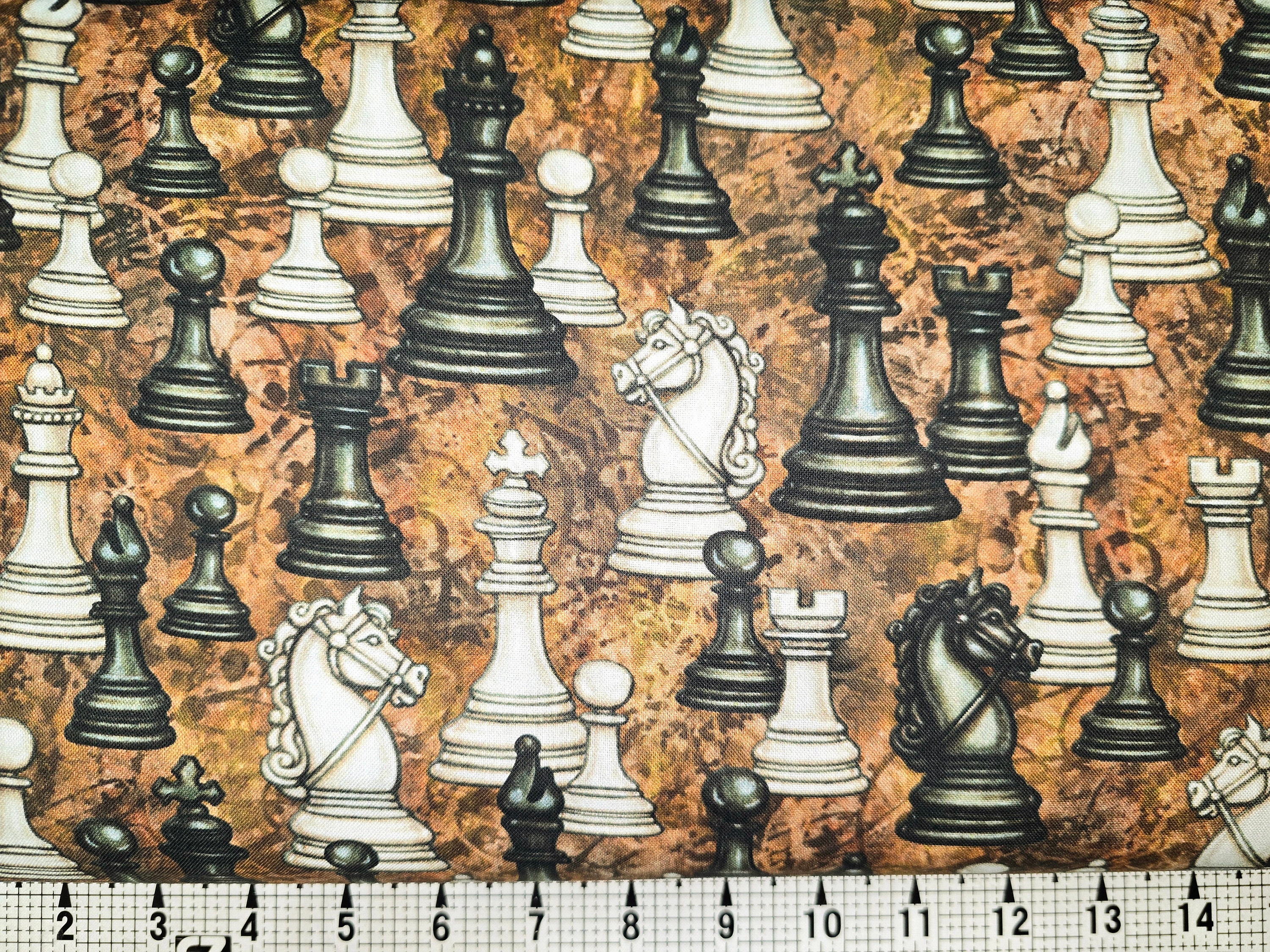 Chess Quilt Pattern Quilting Treasures Checkmate Chess Pieces on Brown 1649-28662-A Fabric ...
