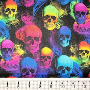 Timeless Treasures Rainbow Skulls CD1422 Fabric by the Yard//Piece