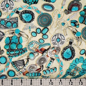 Michael Miller Turquoise on Ivory DCX11044 Fabric by the Yard//Piece