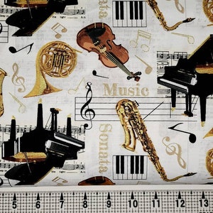 Timeless Treasures Instruments on Music Sheets CM1476 Fabric by the Yard/Piece