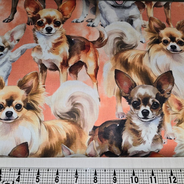 David Textiles Chihuahuas DX-4819-3C Fabric by the Yard/Piece