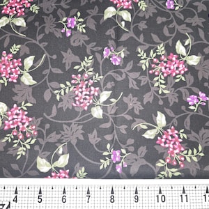 Floral on Black Fabric by the Yard///Piece