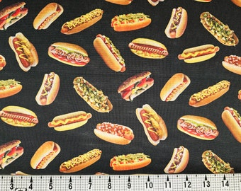Elizabeth Studios Hot Dogs on Black 702 Fabric by the Yard/Piece