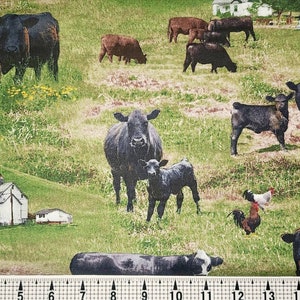 Elizabeth Studios Farm Animals Black Angus 515 Fabric by the Yard//Piece