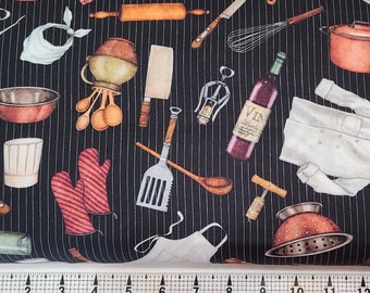 Quilting Treasures Sizzle & Spice Chef Toss na czarnym tle 2600-29998-J Tkanina cięta na wymiar//Sztuka