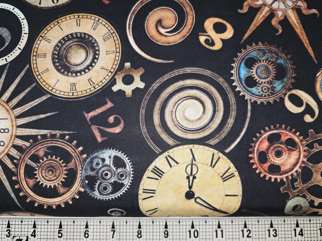 Quilting Treasures Like Clockwork Time Toss on Black 2600-30724-J ...