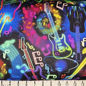 Timeless Treasures Neon Music Notes and Guitars CD2978 Fabric by the Yard//Piece