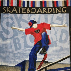 Skateboarding Panel FLEECE Fabric by the Yard//Piece