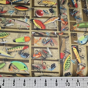 Timeless Treasures Tackle Box Lures CD3479 Fabric by the Yard//Piece