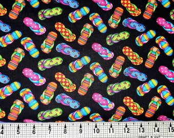 Timeless Treasures Flip Flops on Black C2495 Fabric by the Yard//Piece