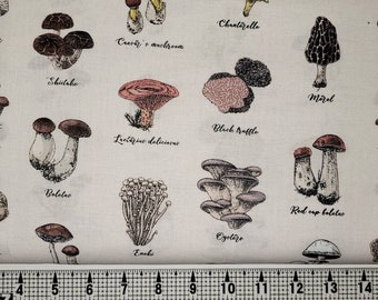 Types of Mushrooms Fabric by the Yard/Piece