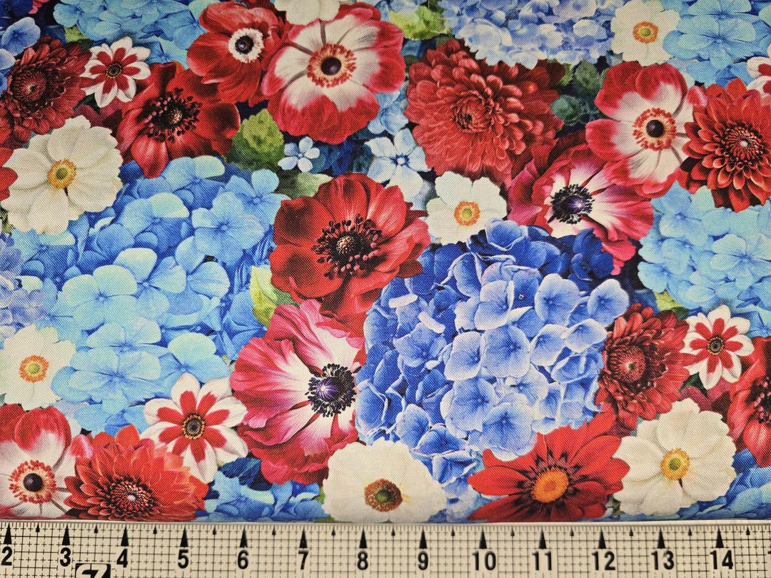 Timeless Treasures Red White and Blue Floral CD3268 Fabric by the Yard ...