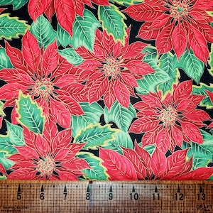 Christmas Woodland Splendor Poinsettia Fabric by the Yard//Piece