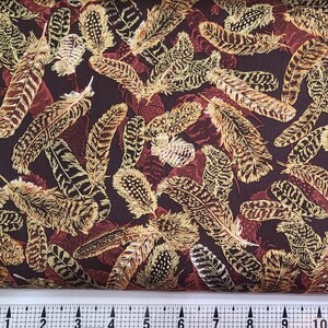 Benartex Fabrics Gilded Feathers Acorn Brown w/Metallic 14034M-77 Fabric by the Yard//Piece
