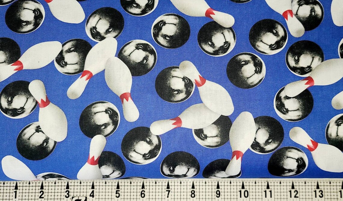 Robert Kaufman Sports Life Bowling on Blue Fabric by the Yard Etsy