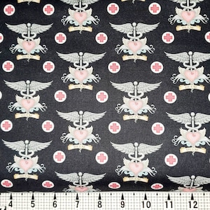 Quilting Treasures What the Doctor Ordered Pink on Black 1649-24927-JP Fabric by the Yard//Piece