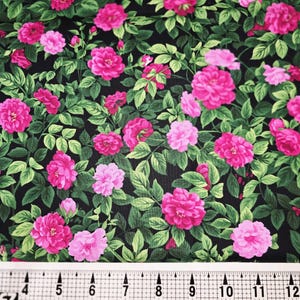 Timeless Treasures Pink Roses on Black C9291 Fabric by the Yard///Piece