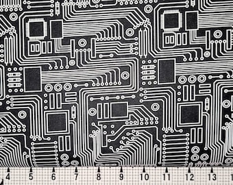 Michael Miller Circuit Board on Black DC9722 Fabric by the Yard//Piece